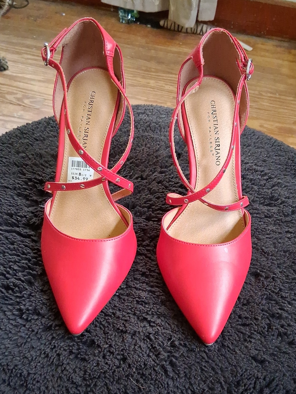 Christian Siriano Red  Crisscross Pointed-Toe Spiked Heels